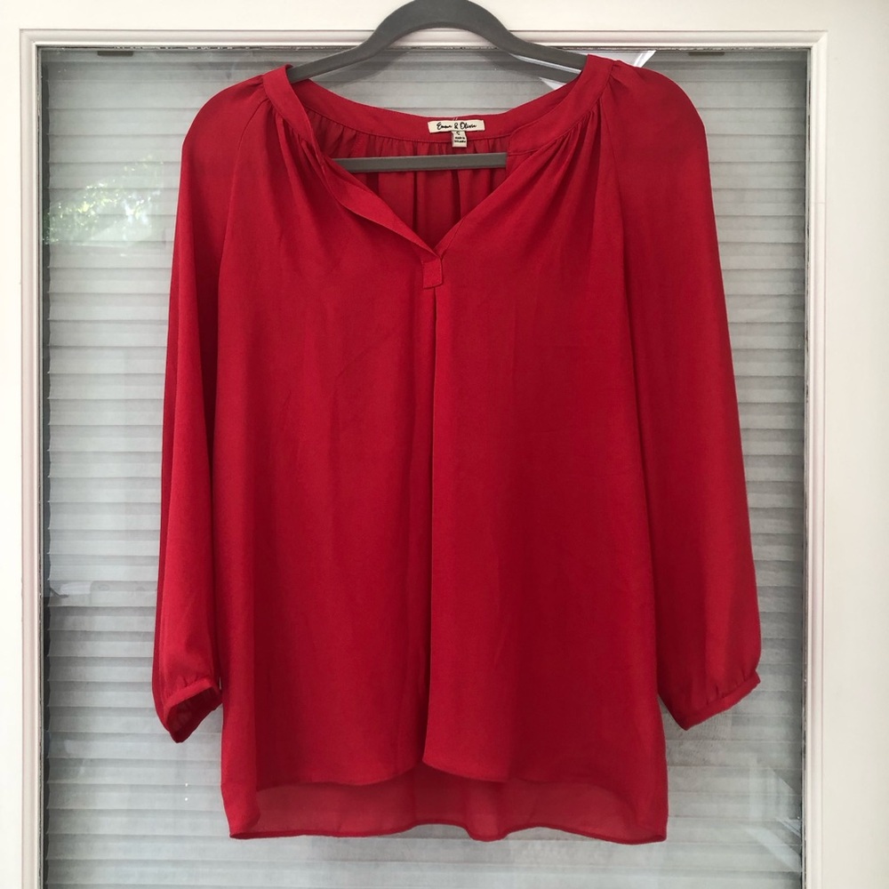 3/4 sleeve Red Blouse
